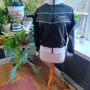 Black and White Adidas Womens Track Jacket Sweatshirt Size XL 90s